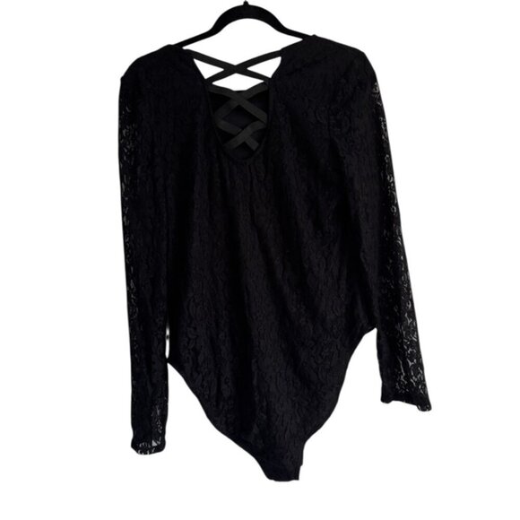 🩵 Black Lace Balletcore Bottom Snap Bodysuit Witchy Whimsygoth L - Picture 2 of 7